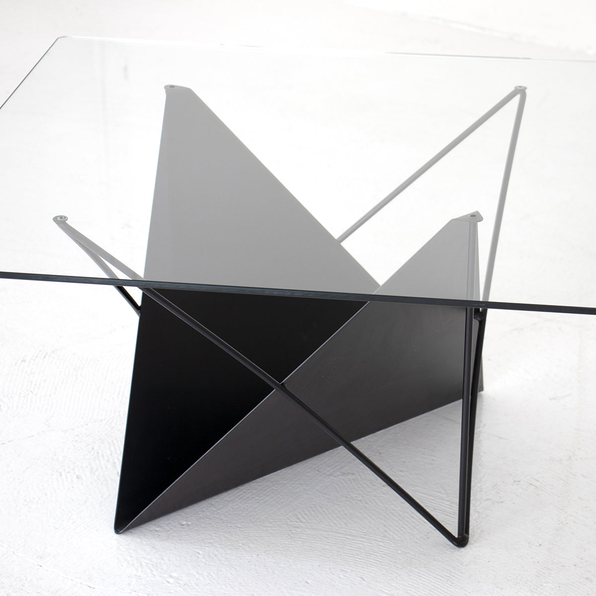 ヴィンテージ ガラス スチールフレーム コーヒーテーブル ZR24528 Glass top coffee table – FILM